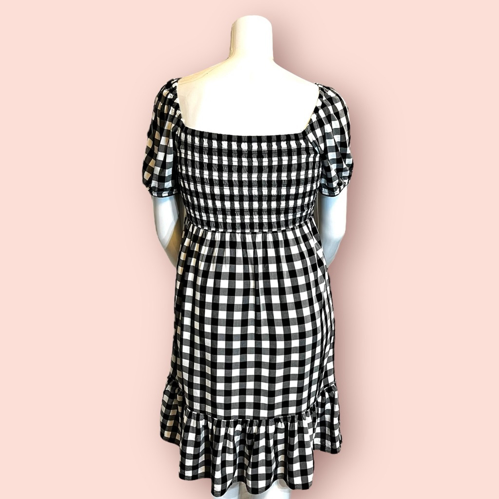 Place Gingham Shirred Ruffle Dress, L, Black White - Picture 11 of 15